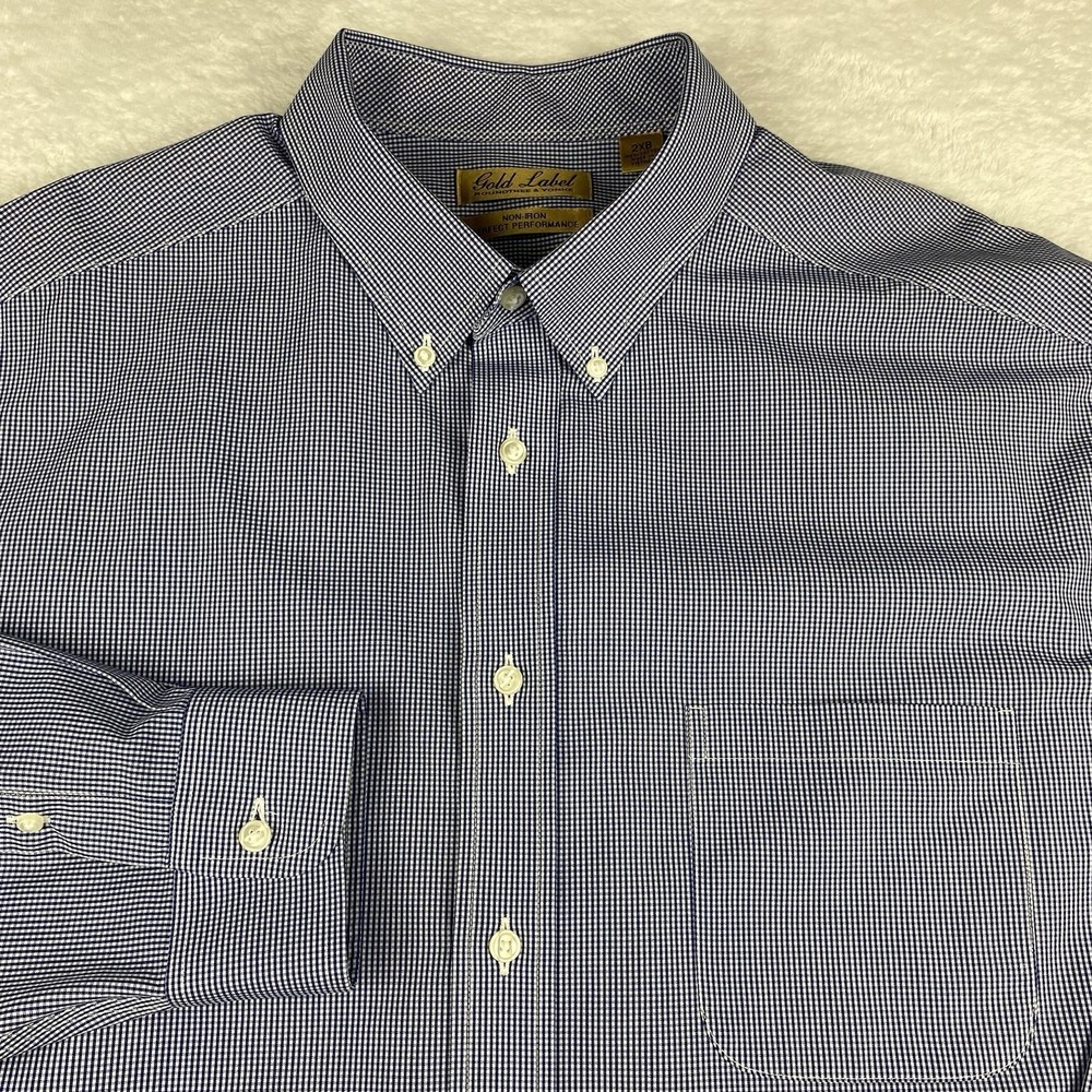 Roundtree & Yorke Gold Label‎ Shirt Mens 2XB Blue/White Checks Non Iron